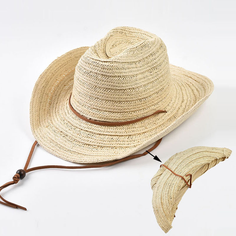 Cowboy Hat Straw - หมวกคาวบอยฟางกระดาษสำหรับผู้หญิงผู้ชาย ฤดูร้อน แคลิฟอร์เนีย เด็กหญิง วันหยุดริมทะเล หมวกปีกโค้งกันแดด