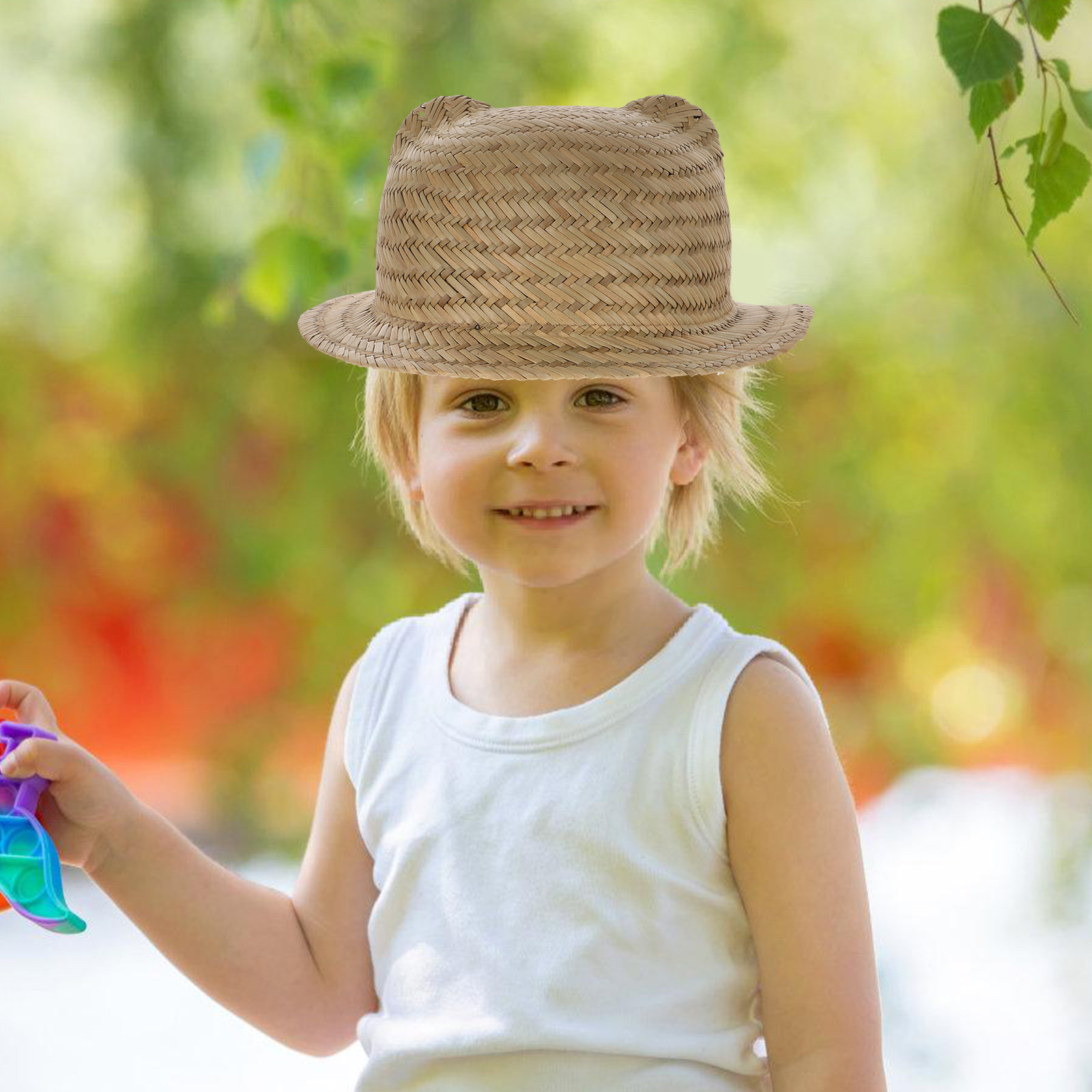 Sun Hat Wide Brim - หมวกปีกกว้างสำหรับเด็ก ทำจากฟางสานป้องกันรังสียูวี เหมาะสำหรับชายหาด ปิกนิก เล่นกลางแจ้ง วันหยุดฤดูร้อน