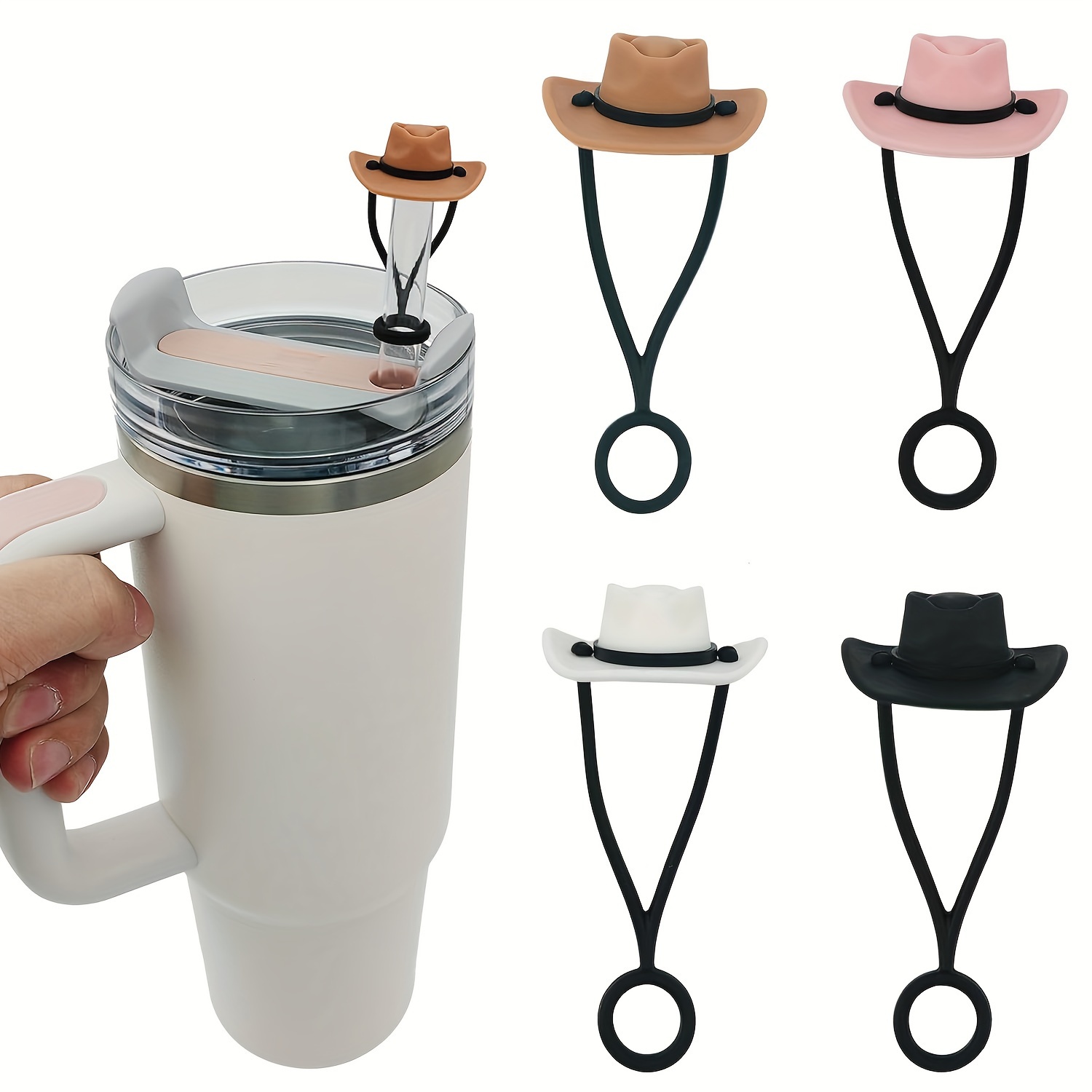 Cowboy Hat Straw - ซิลิโคนคาวบอยหมวกฟางครอบคลุมหมวกใช้งานร่วมกับถ้วยสแตนลีย์ 30 40 Oz Tumbler น่ารัก