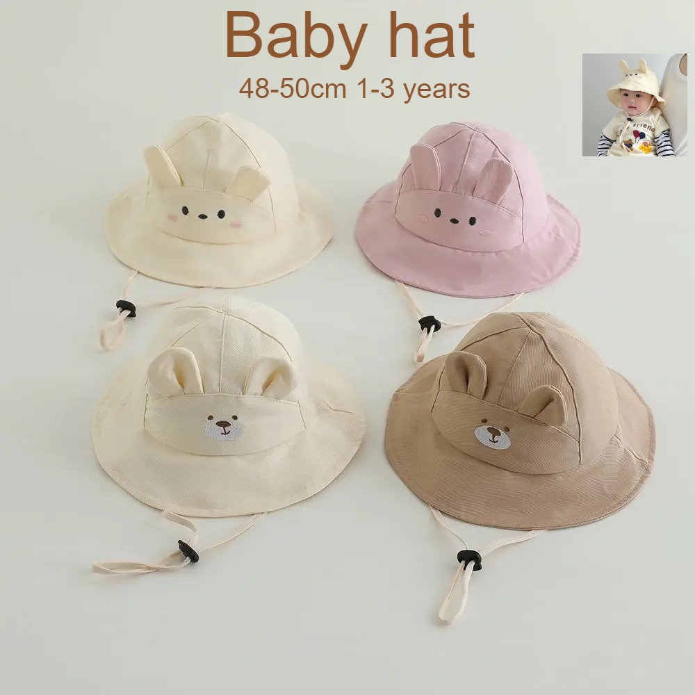 Bucket Hat Cotton - หมวกกันแดดเด็กผู้หญิง 48-50 ซม. หมวกปานามาผ้าฝ้าย หมวกบักเก็ตเด็ก ป้องกันรังสียูวี