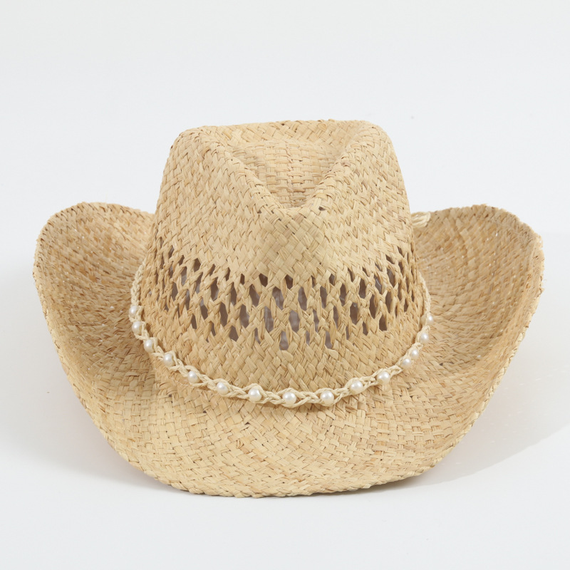 Cowboy Hat Straw - หมวกคาวบอยสานแบบ unisex ดีไซน์โปร่ง ระบายอากาศได้ดี ป้องกันแสงแดด เหมาะสำหรับการเดินทางกลางแจ้ง