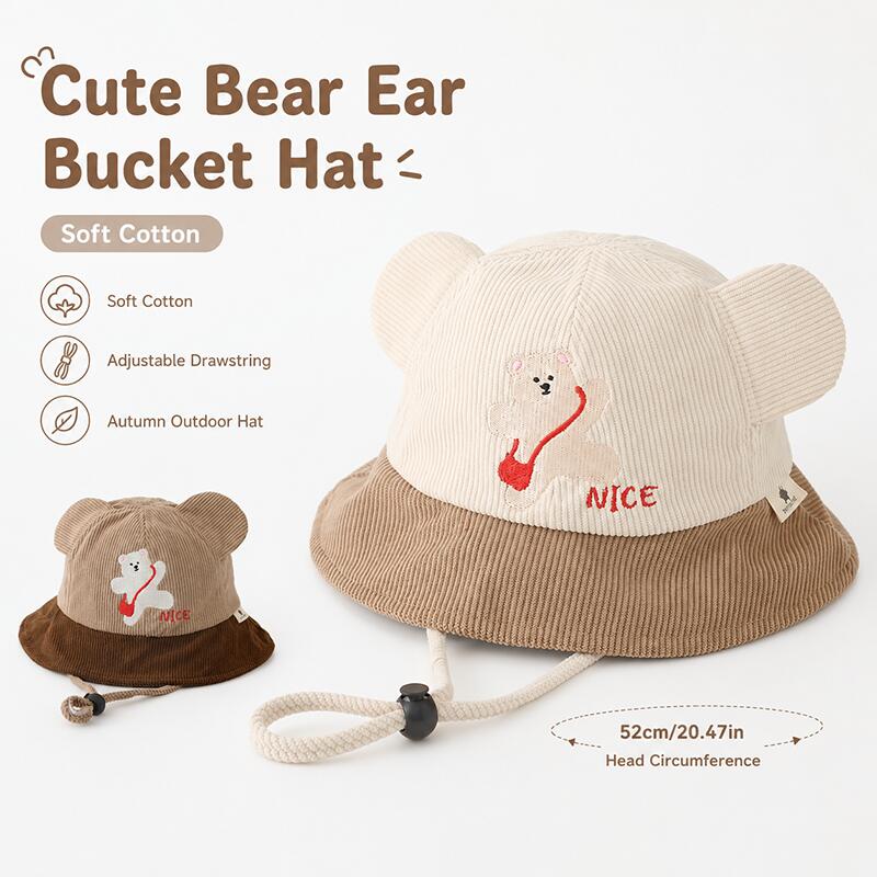 หมวกบักเก็ตเด็ก ลายหูหมี ผ้าฝ้ - Bucket Hat Cotton บทวิจารณ์และราคา