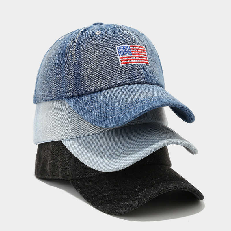 หมวกเบสบอลยีนส์วินเทจปักลายธงช - Dad Hat Cotton บทวิจารณ์และราคา