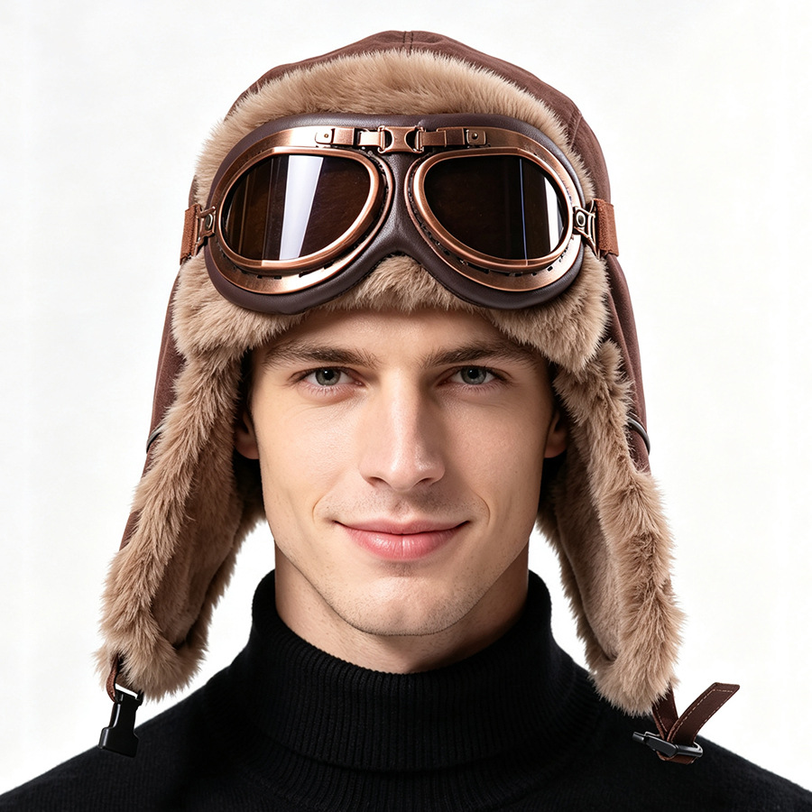หมวกนักบินวินเทจพร้อมแว่นตา หม - Winter Trapper Hat บทวิจารณ์และราคา